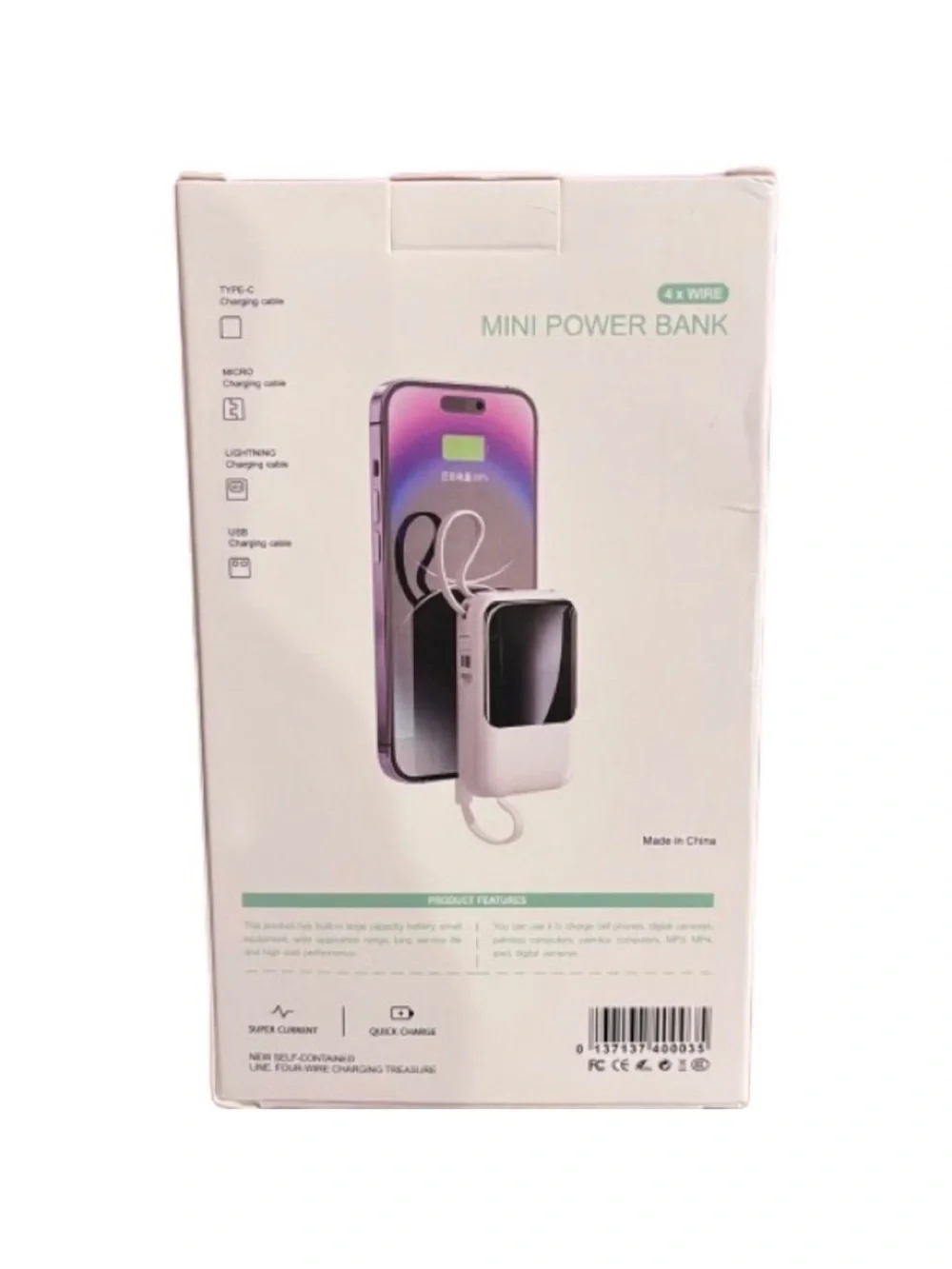 🆕- Mini Cell Phone Power Bank Integrated Charging Cables